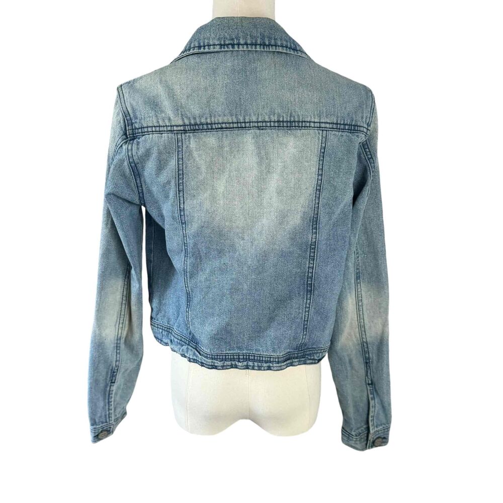 Indigo Rein Womens Blue Denim Jacket Button Front Long Sleeves Cropped Medium - Picture 11 of 16